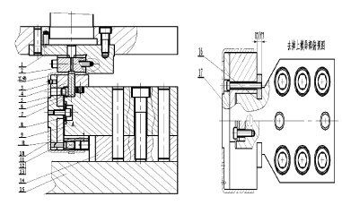 圖5 電噴磁電機(jī)轉(zhuǎn)子外殼凸包成型模具結(jié)構(gòu)